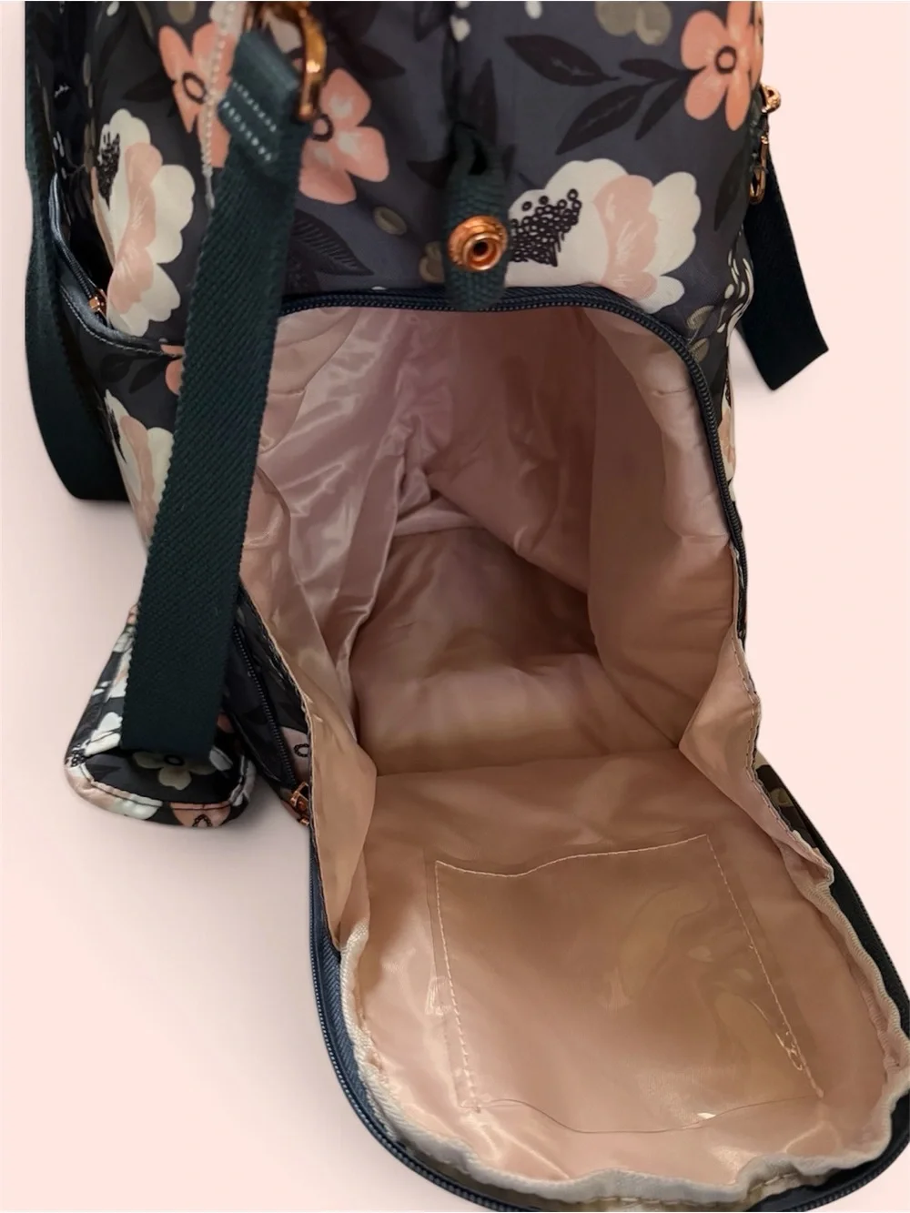 Sarah Wells Floral Print Tote Bag in Navy and Blush
